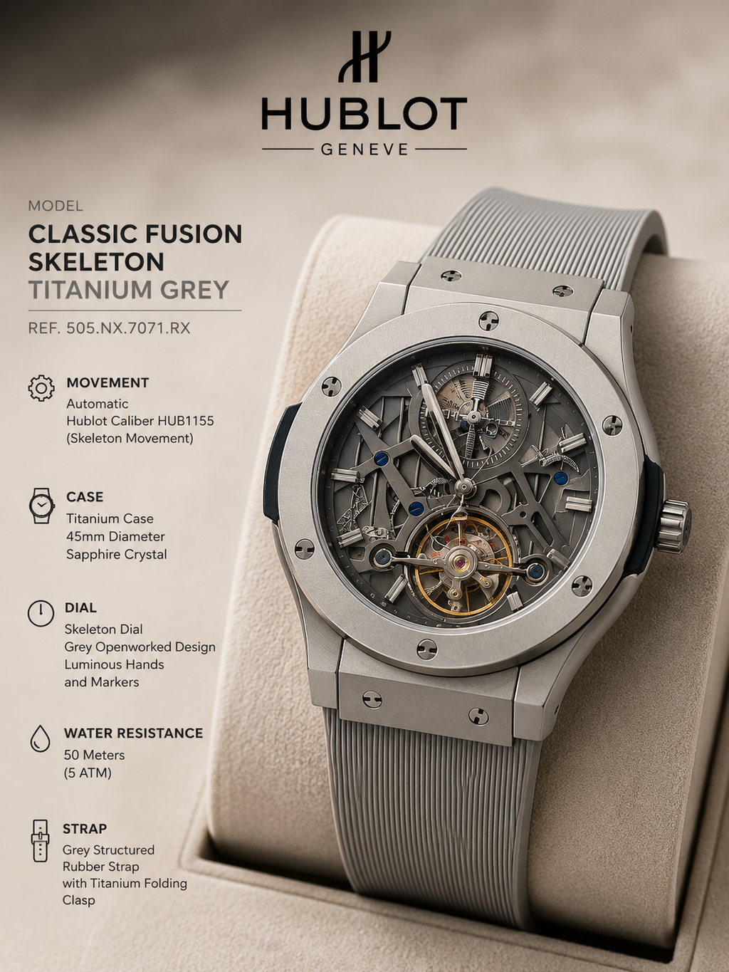 Gunmetal Skeleton Sports Watch – Grey Rubber Strap