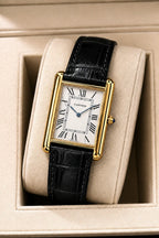 Cartier Luxury Gold Rectangular Black Leather Watch HS STORE