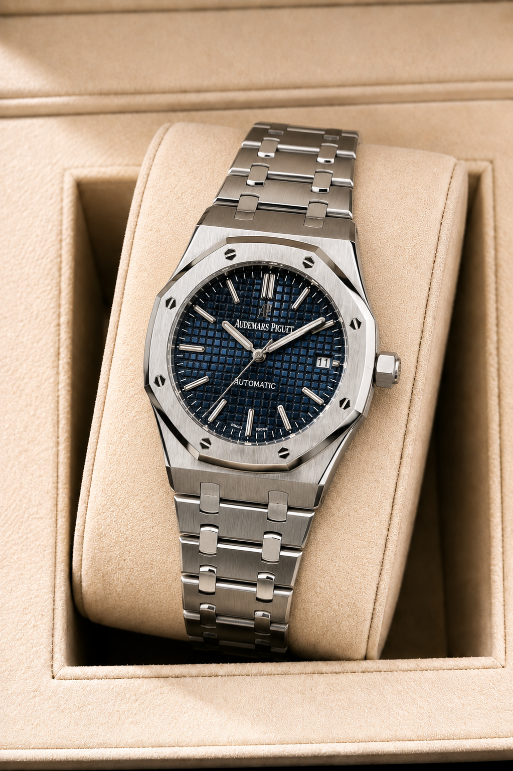 Octagonal Bezel Automatic Steel Sports Watch – Blue Textured Dial | HS Store