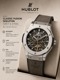 Steel Skeleton Chronograph Watch – Grey Suede Strap
