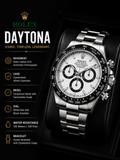 Steel Chronograph Watch – White Dial, Black Tachymeter Bezel