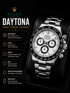 Steel Chronograph Watch – White Dial, Black Tachymeter Bezel