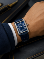Blue Dial Rectangular Watch – Leather Strap | HS Store