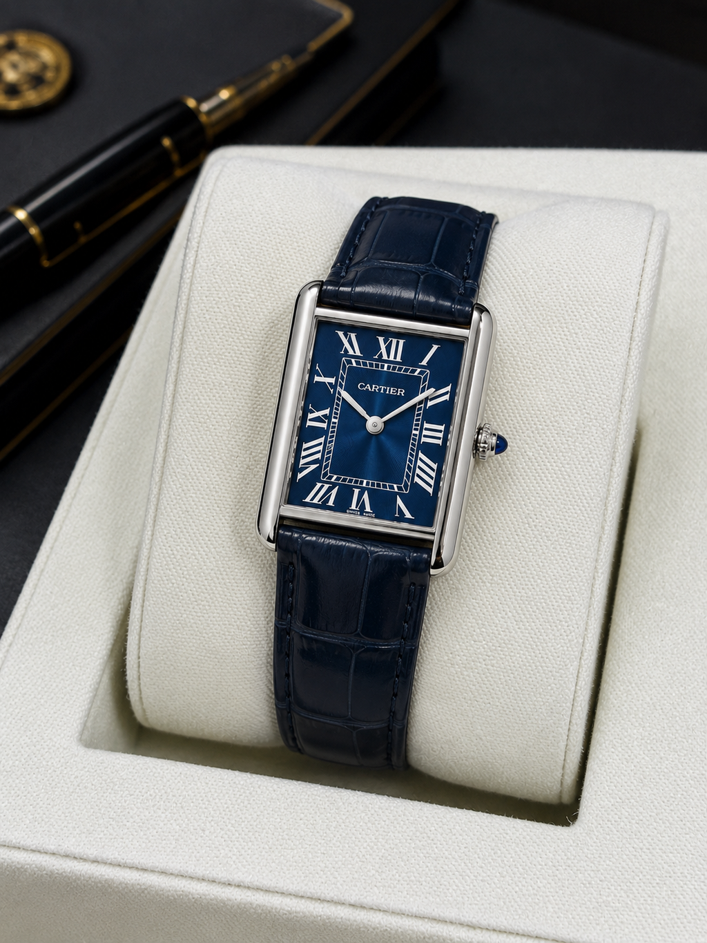 Blue Dial Rectangular Watch – Leather Strap | HS Store