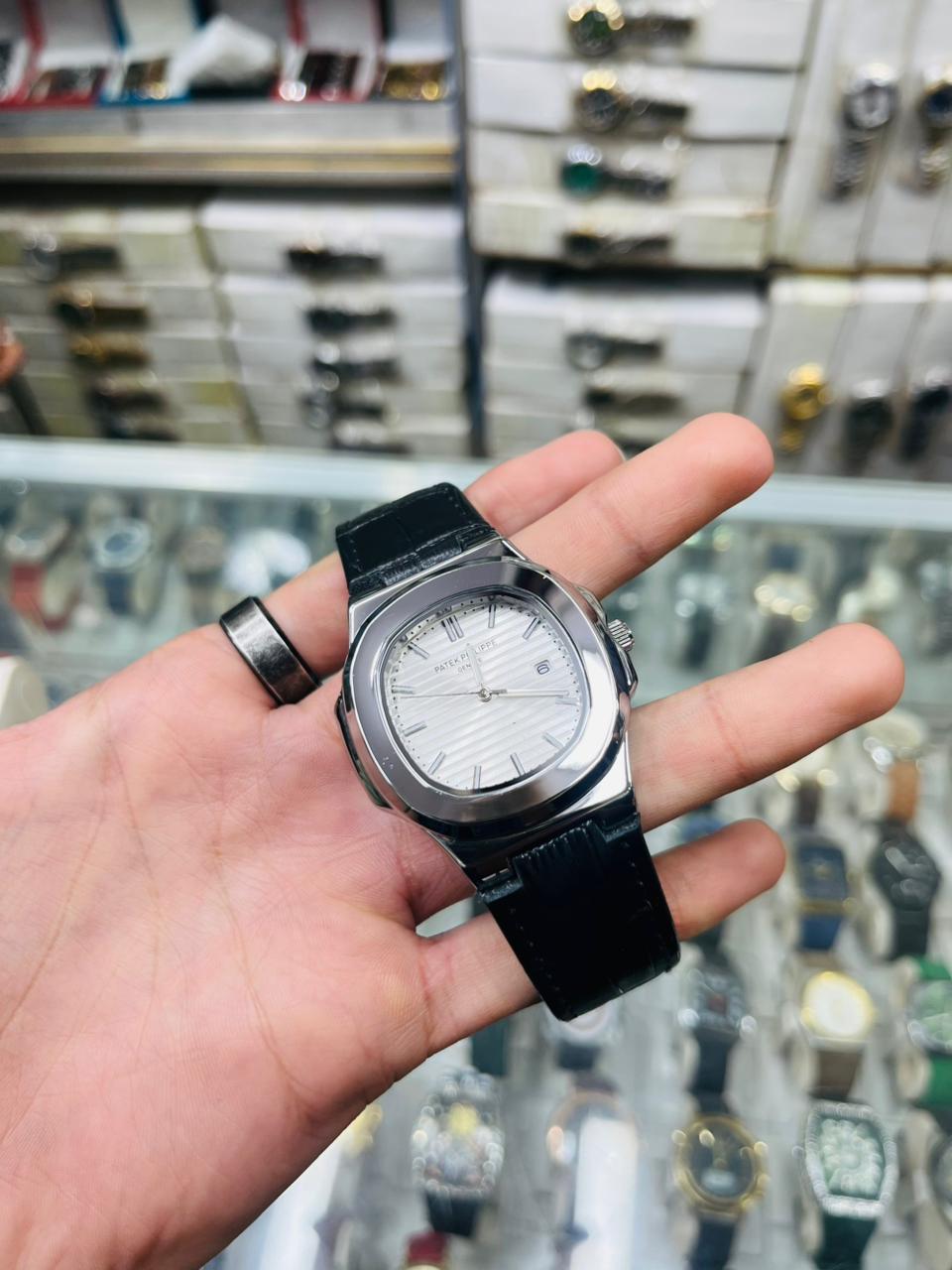 Patek Philippe Nautilus Style Leather Strap Watch HS STORE