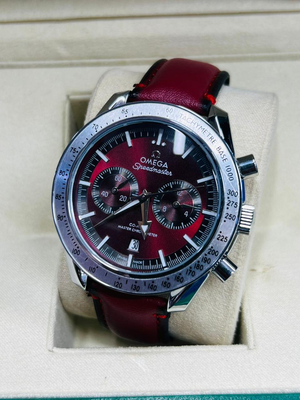 Omega Speedmaster Burgundy Leather Watch | HS Store HS STORE