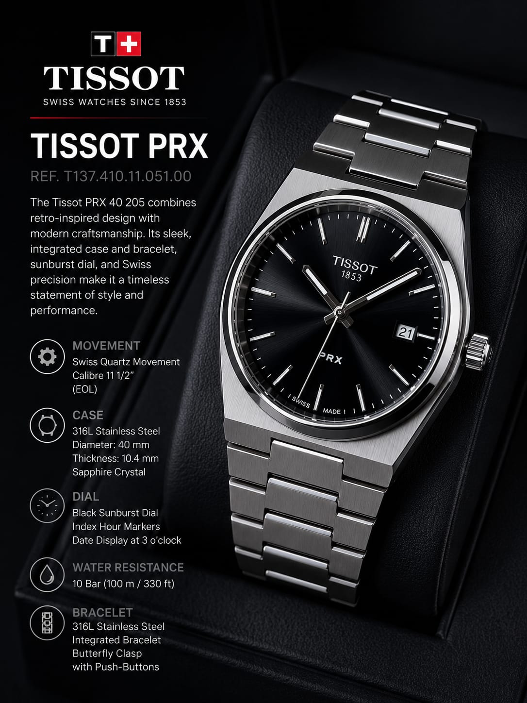 Tissot PRX Black Sunburst Watch