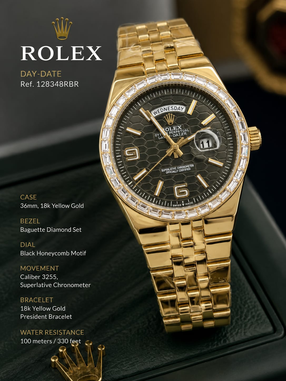 Rolex Day-Date Gold Honeycomb Watch