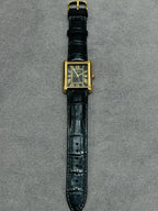 Cartier Luxury Gold Rectangular Black Leather Watch HS STORE