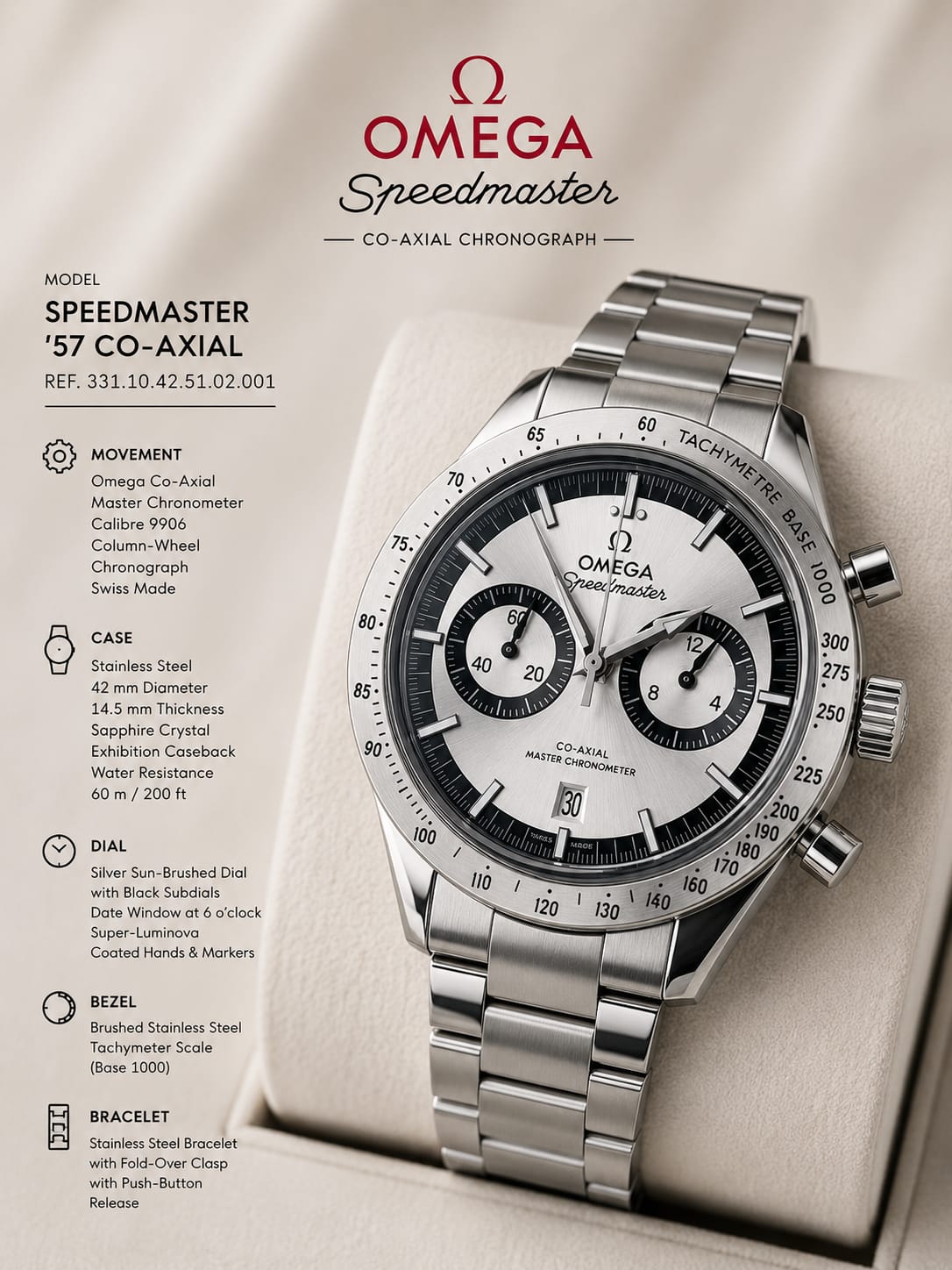 Omega Speedmaster Silver Dial Stainless Steel Watch | HS Store