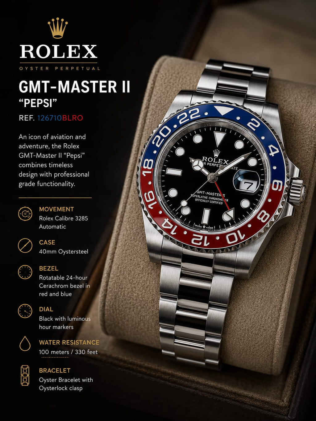 Rolex GMT-Master II Pepsi Stainless Steel Watch | HS Store