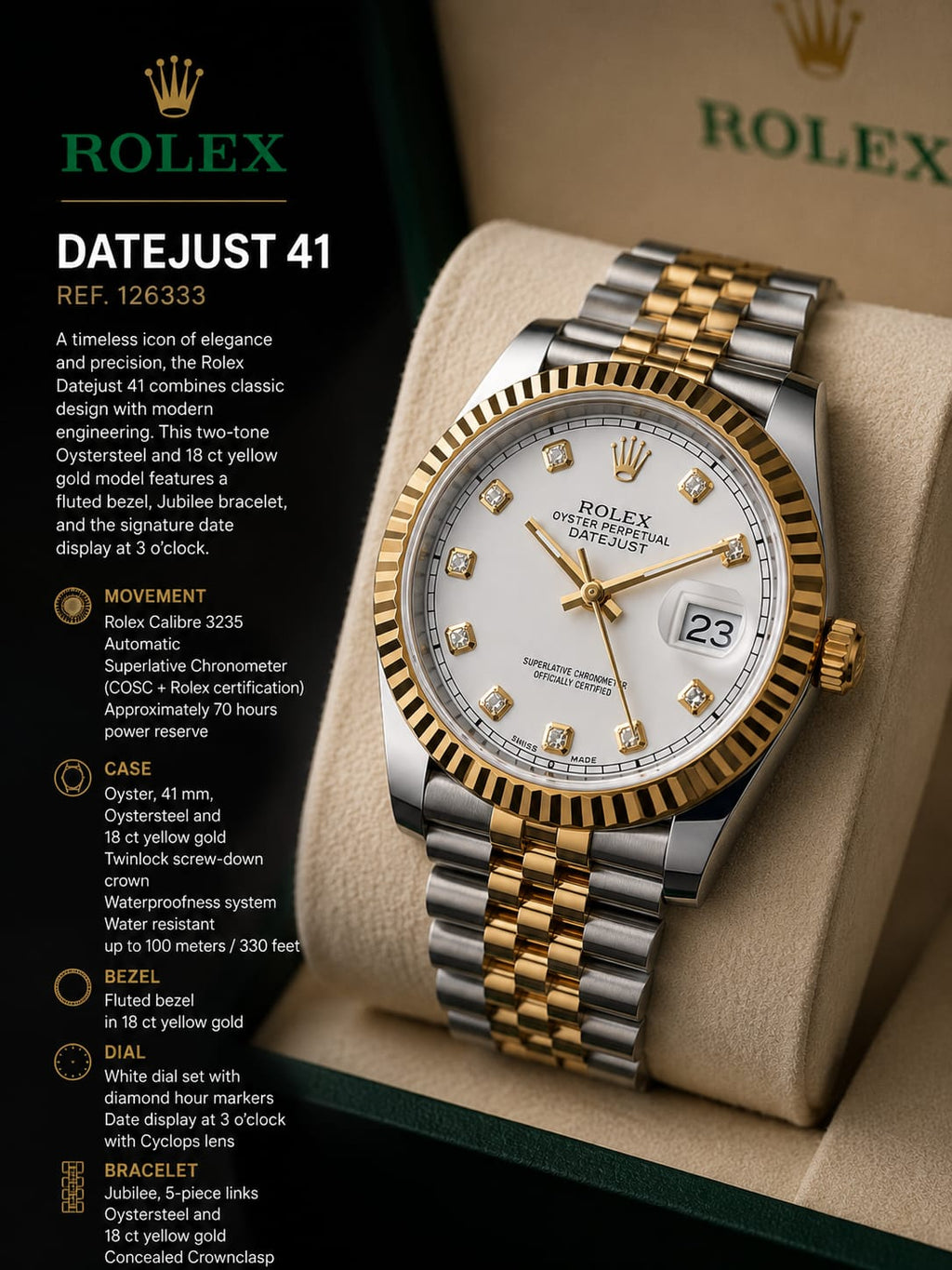 Rolex Datejust Two Tone White Diamond Dial Watch | Luxury Jubilee Watch | HS Store