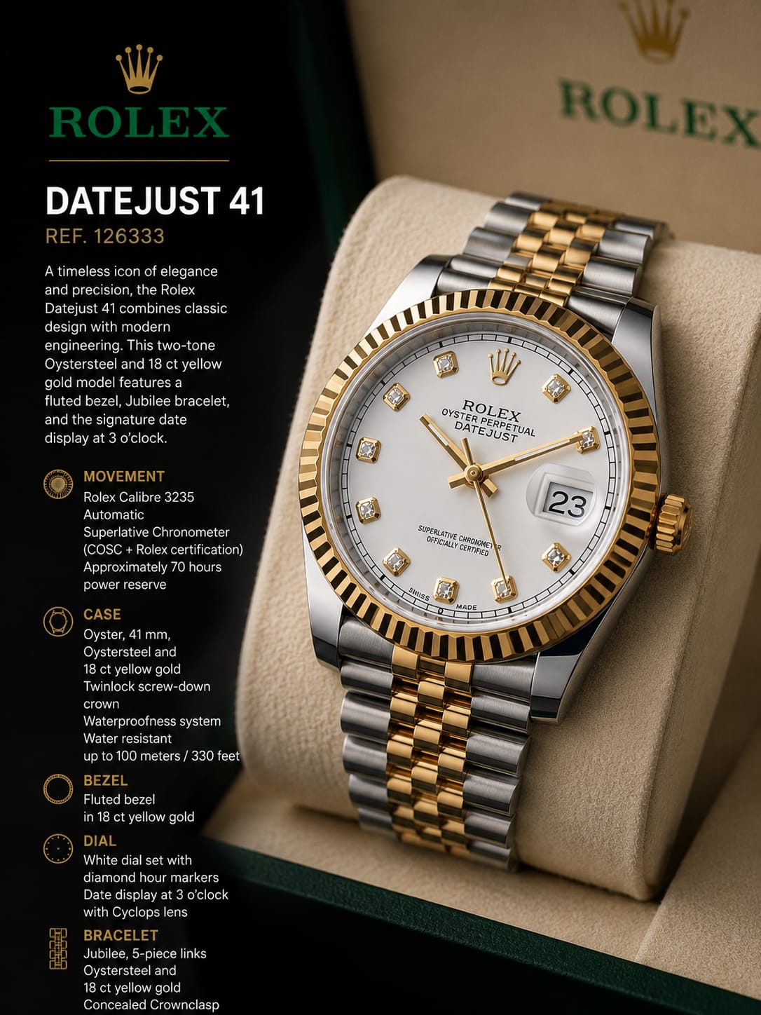 Rolex Datejust Two Tone White Diamond Dial Watch | Luxury Jubilee Watch | HS Store