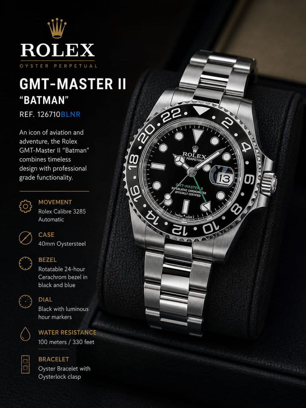 Rolex GMT-Master II Black Bezel Stainless Steel Watch | HS Store