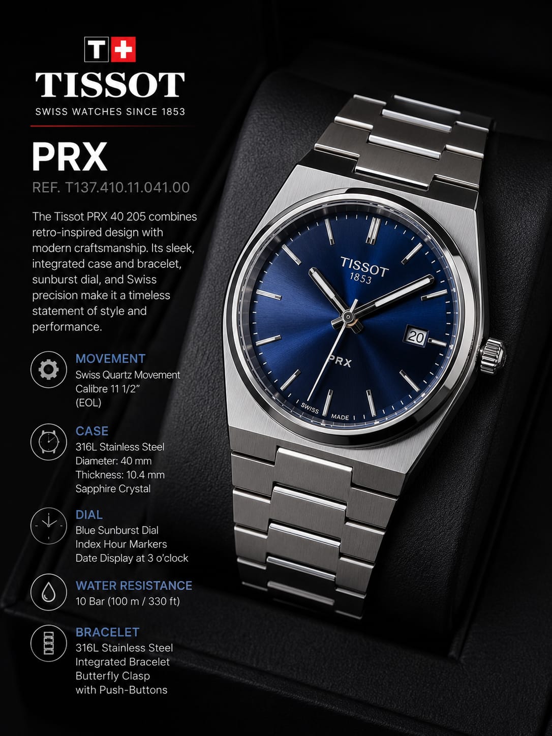 Tissot PRX Blue Sunburst Watch