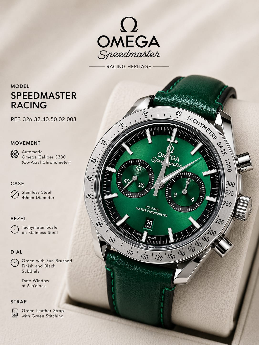 Omega Speedmaster Green Dial Leather Watch | HS Store