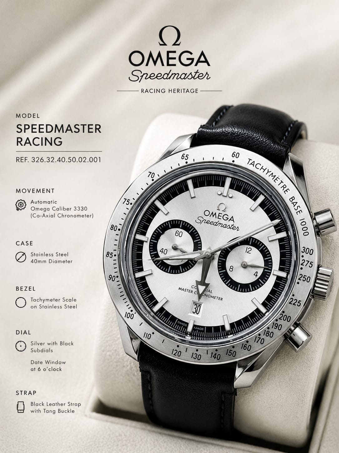 Omega Speedmaster Silver Dial Leather Watch | HS Store