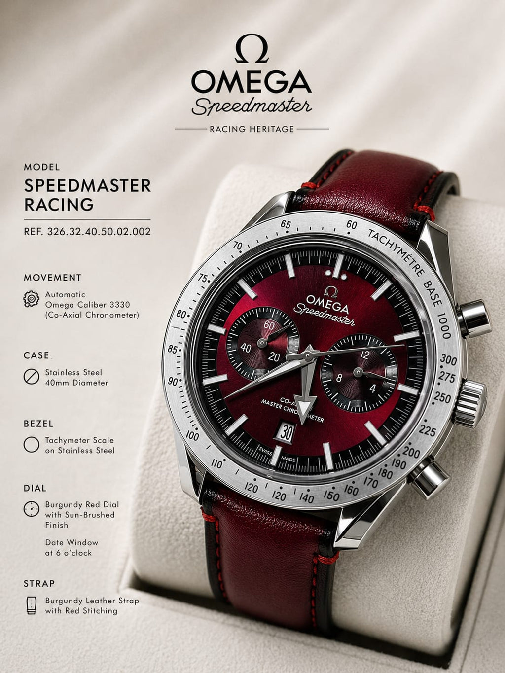 Omega Speedmaster Burgundy Leather Watch | HS Store