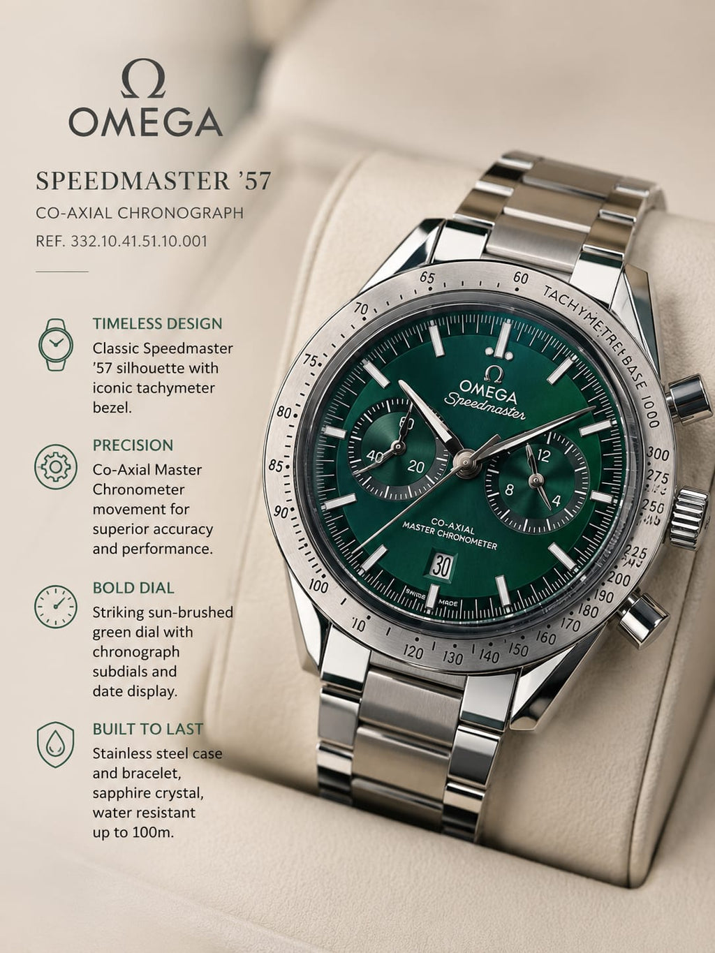 Omega Speedmaster Green Dial Stainless Steel Watch | HS Store