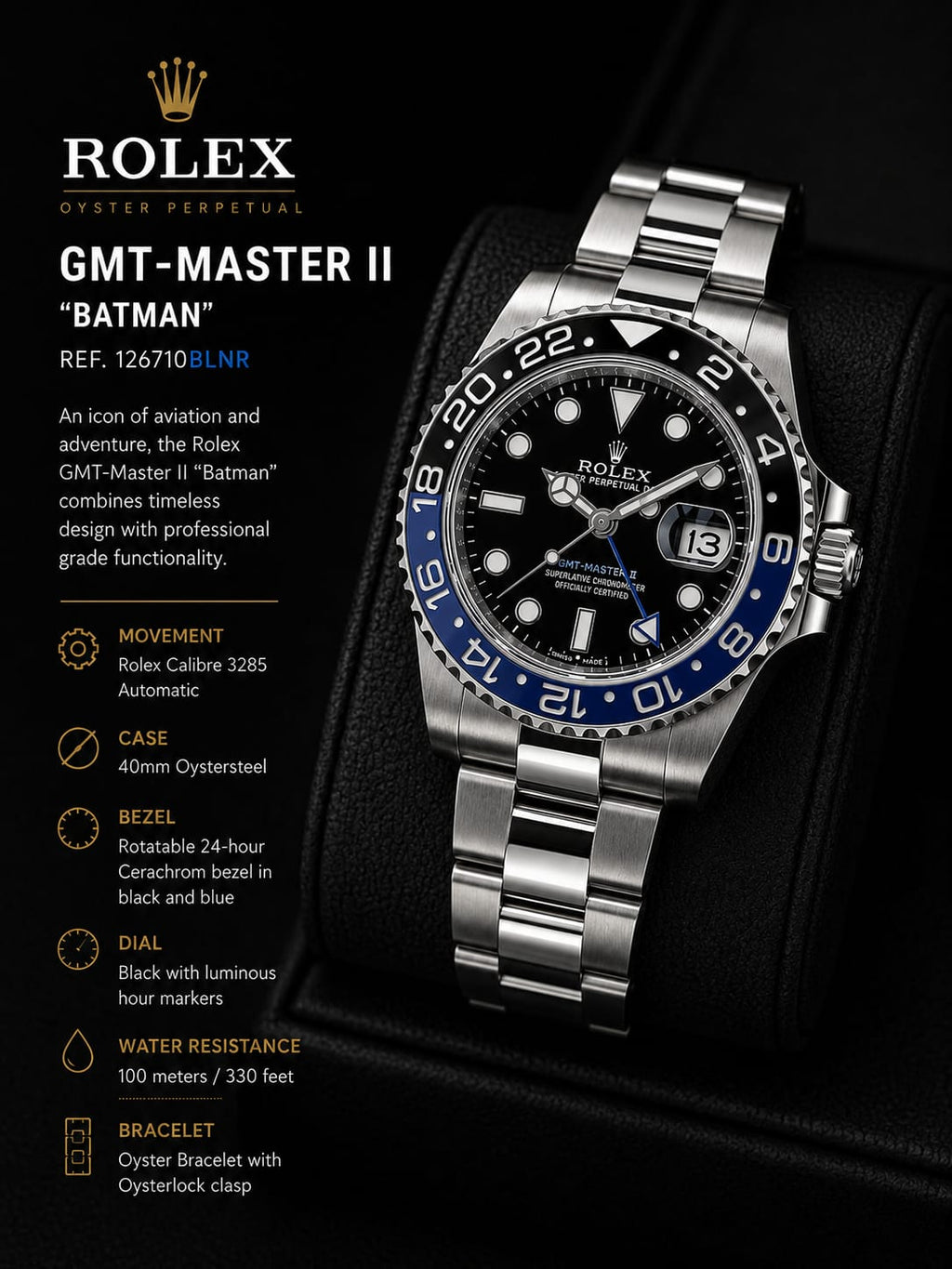 Rolex GMT-Master II Batman Stainless Steel Watch | HS Store