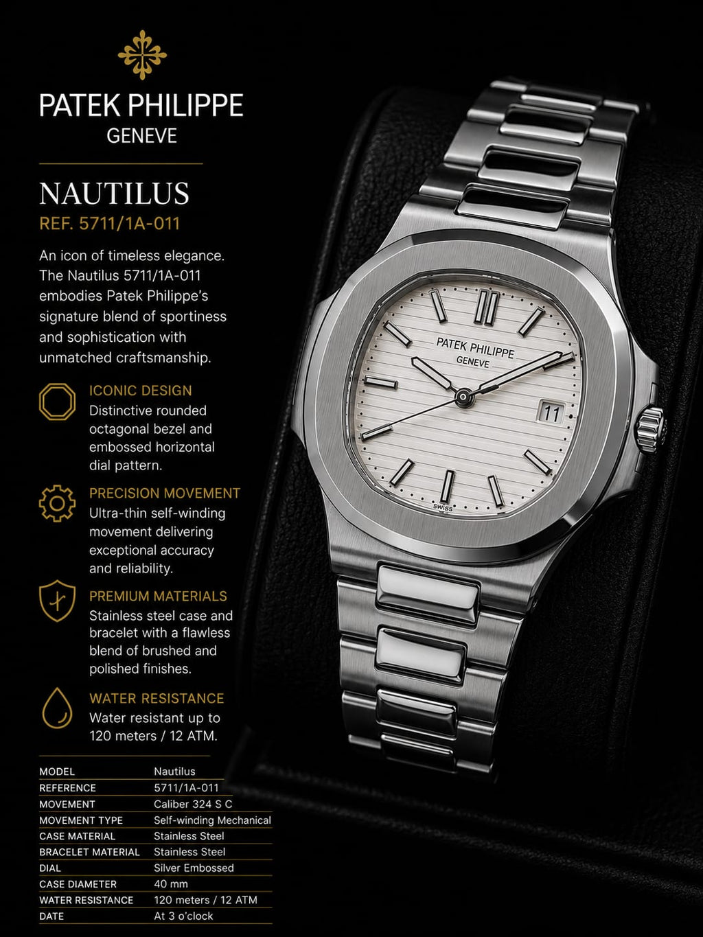 Patek Philippe Nautilus White Dial Watch