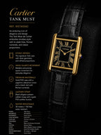 Cartier Style Watch Gold Rectangular Black Leather | HS Store