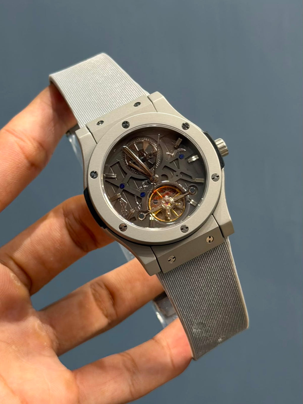 Gunmetal Skeleton Sports Watch – Grey Rubber Strap