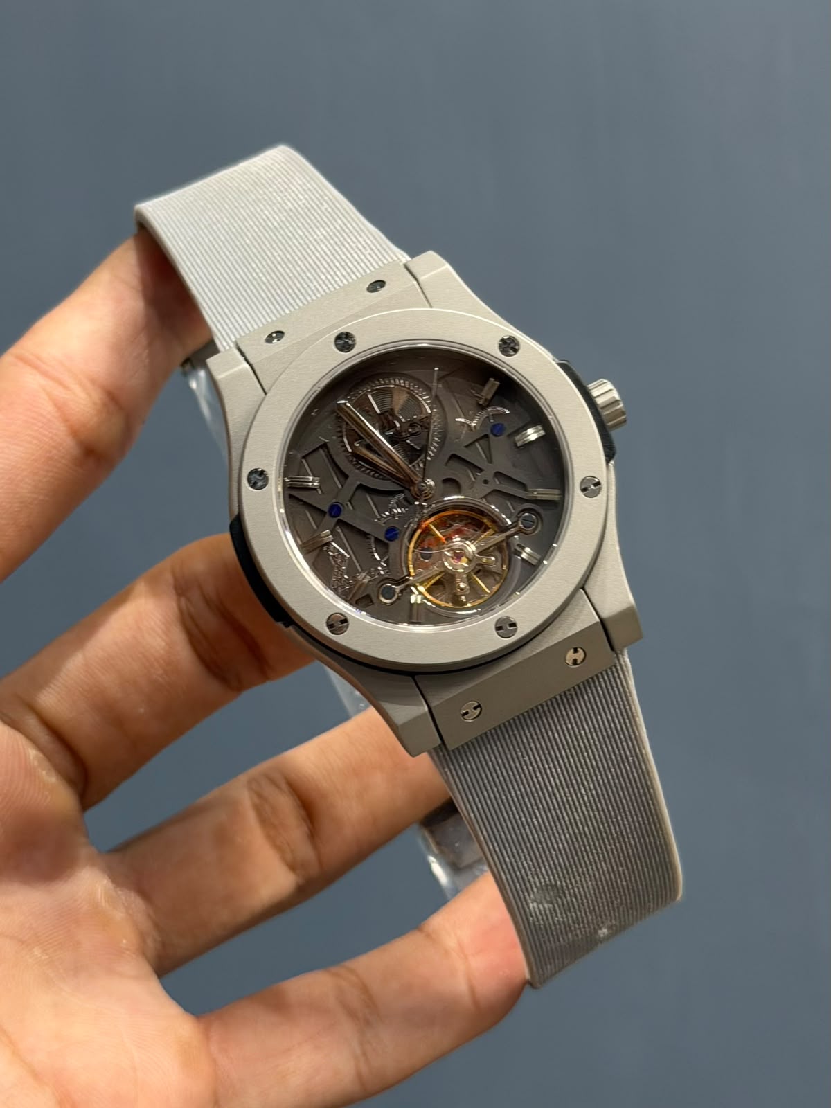 Gunmetal Skeleton Sports Watch – Grey Rubber Strap